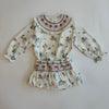 Smocked young baby and toddler set "girl playing print"