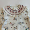 Smocked young baby and toddler set "girl playing print"