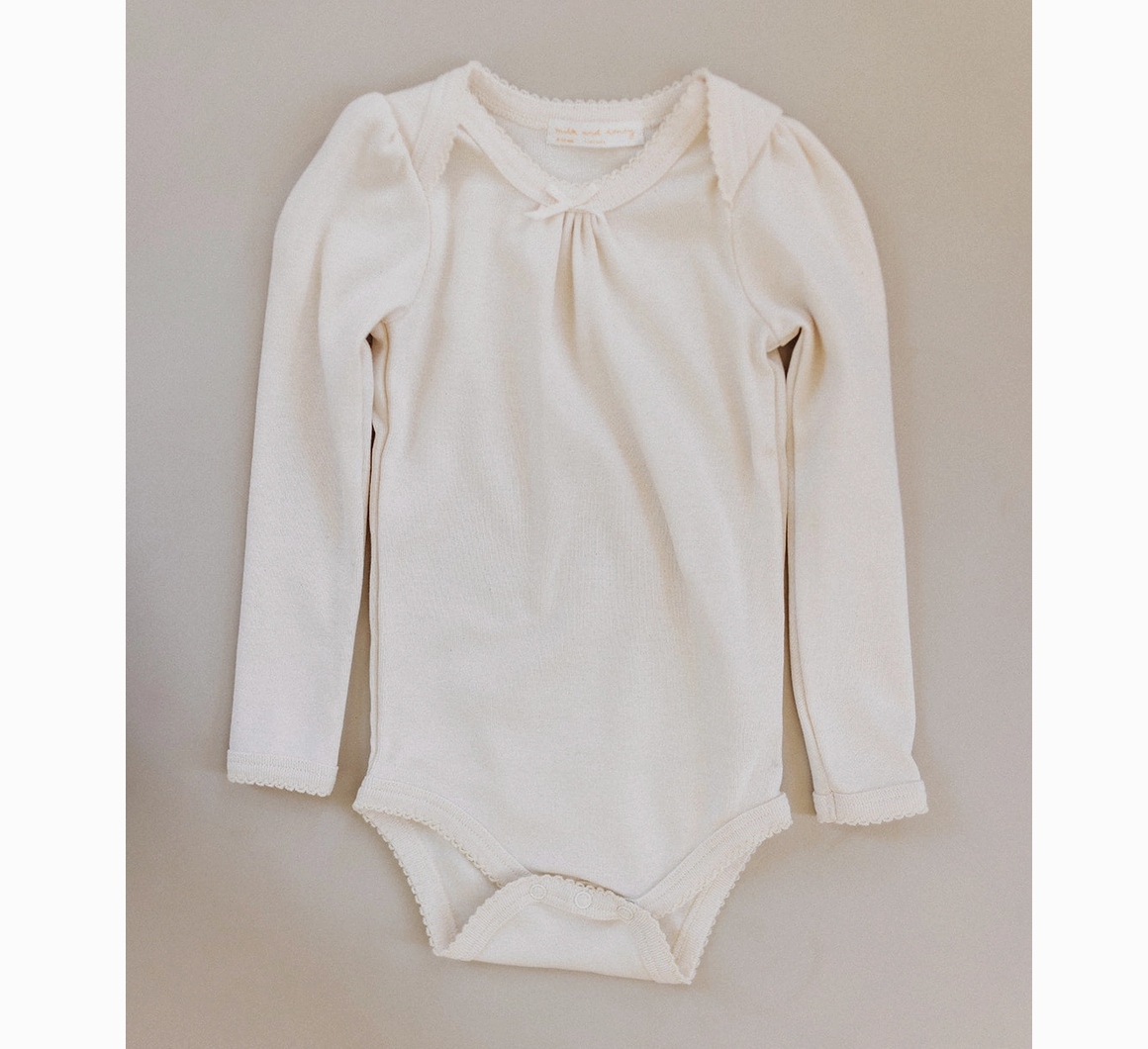 Long Sleeve Pouf Onesie, Milk